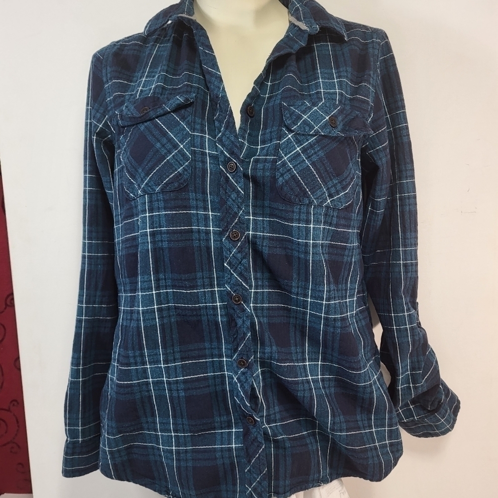 Wind River Plaid Long Sleeve Collared Blouse - Picture 2 of 11